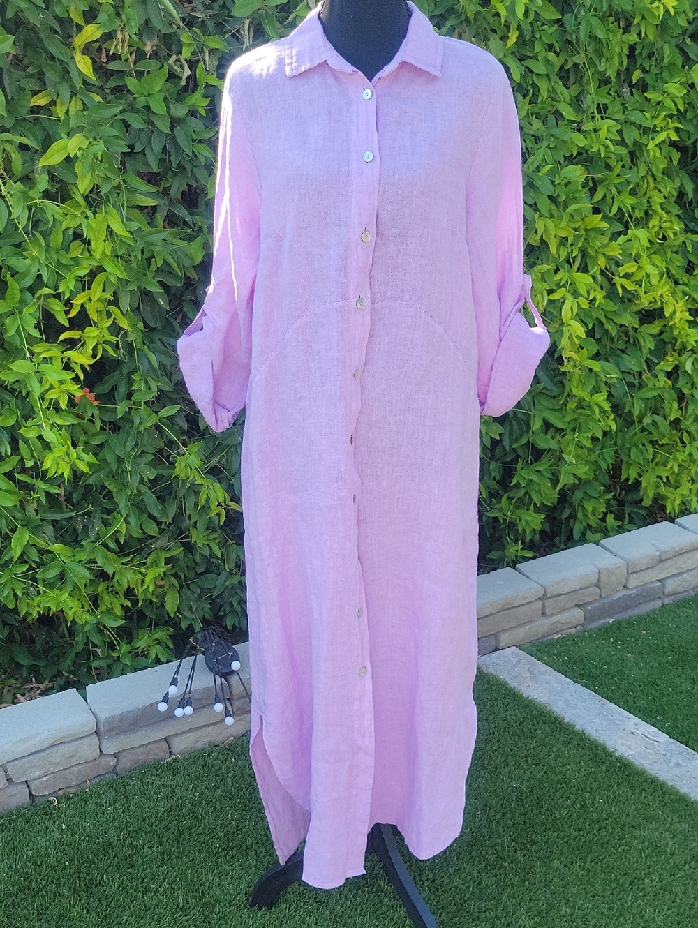Puro Lino 100% Linen Lilac Button Down Dress